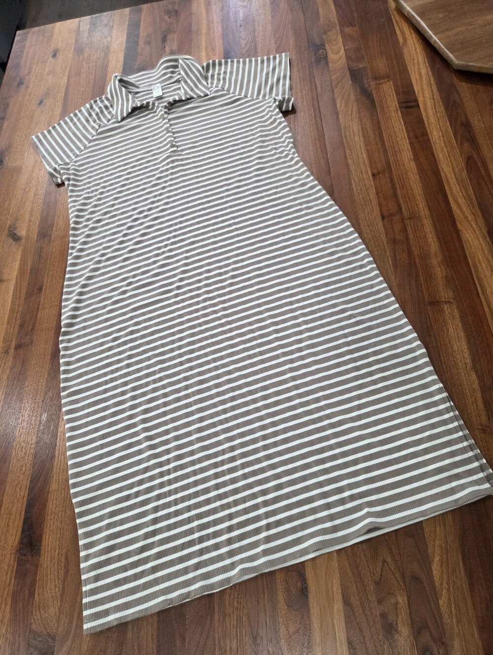 Aerie Offline Striped Polo Maxi Dress in Taupe and White Size XXL *Flaw